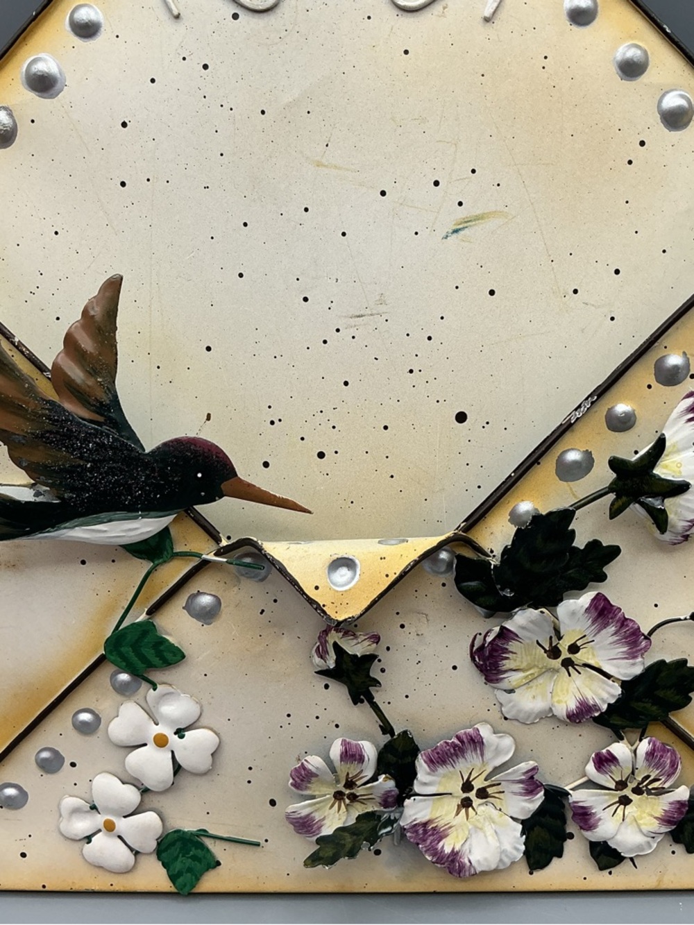 Metal Hummingbird & Floral Wall Decor - Cream and Purple